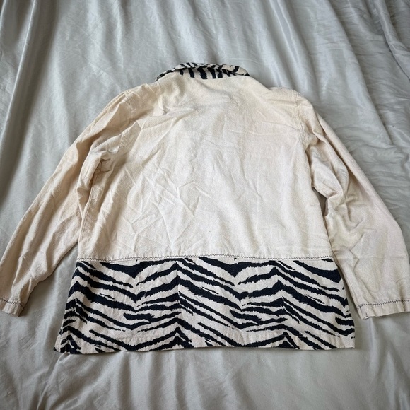 Vintage Cream Zebra Print Canvas Jacket Fashion Bug XL Abalone Buttons - Picture 4 of 4